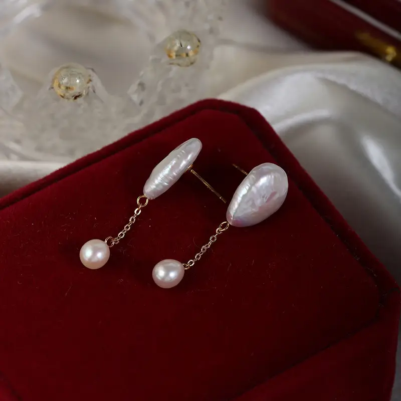 Baroque Pearl Earrings S925 Silver Gold Dangle - Image 5