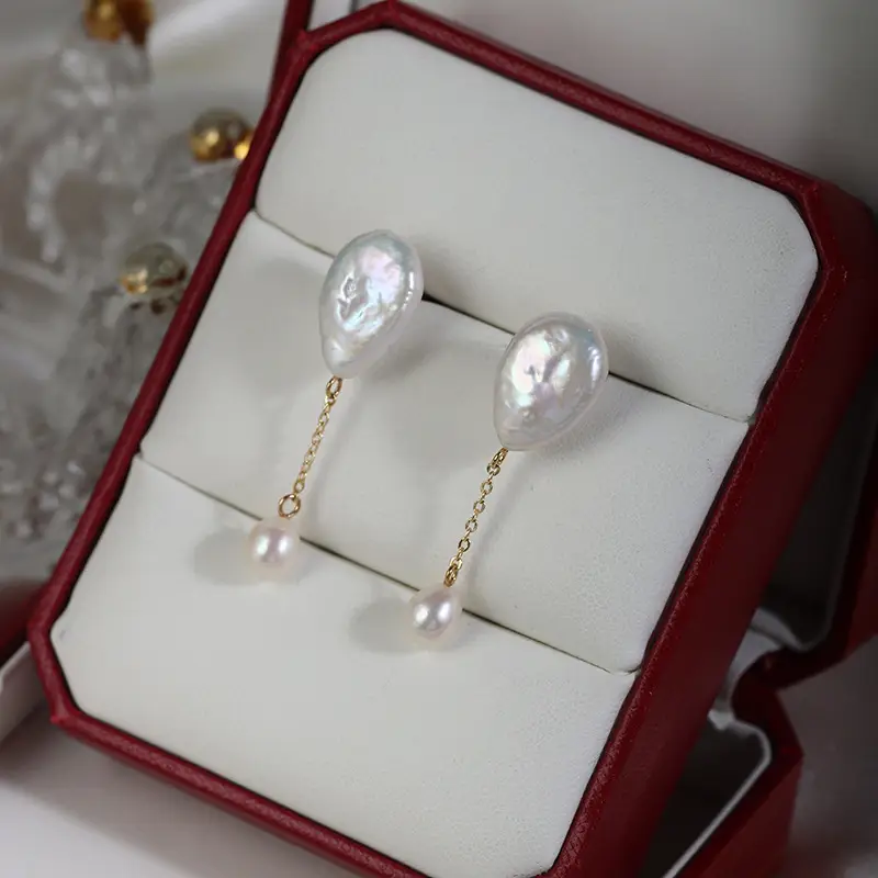 Baroque Pearl Earrings S925 Silver Gold Dangle - Image 6