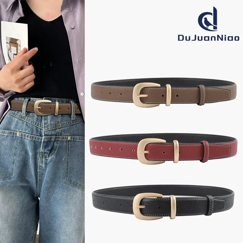 Women's Genuine Leather Belt with Gold Buckle - Image 17