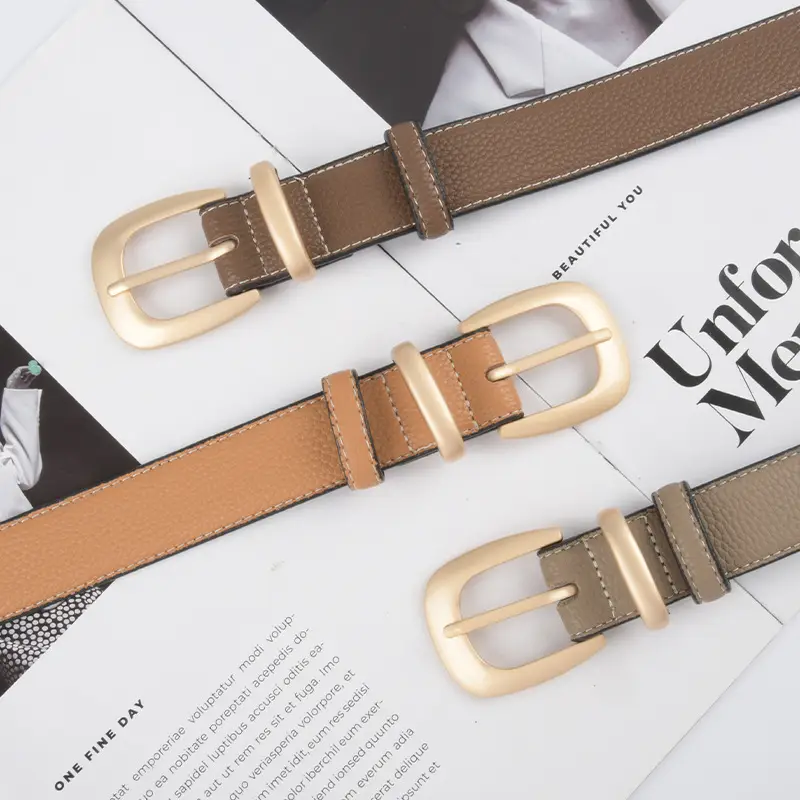 Women's Genuine Leather Belt with Gold Buckle - Image 18