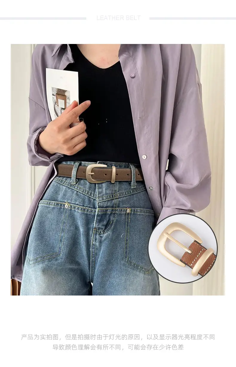 Women's Genuine Leather Belt with Gold Buckle β feature 2