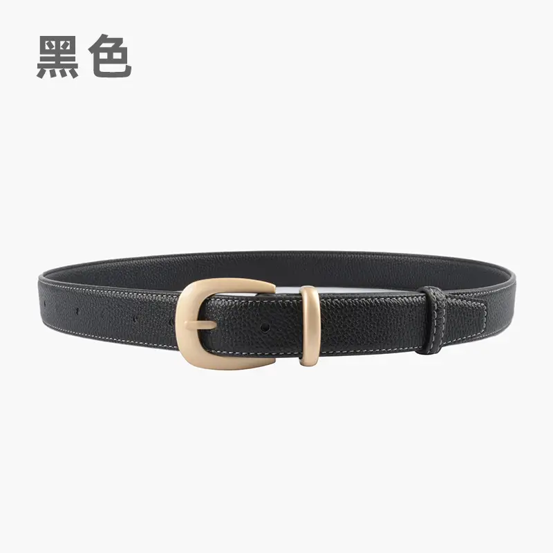 Women's Genuine Leather Belt with Gold Buckle