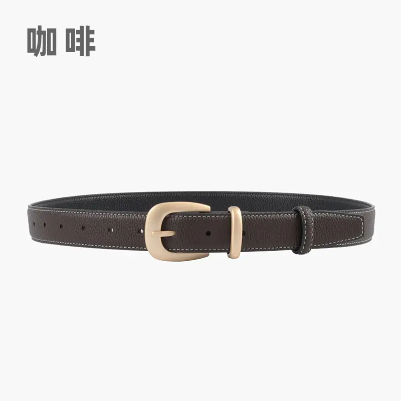 Women's Genuine Leather Belt with Gold Buckle - Image 7