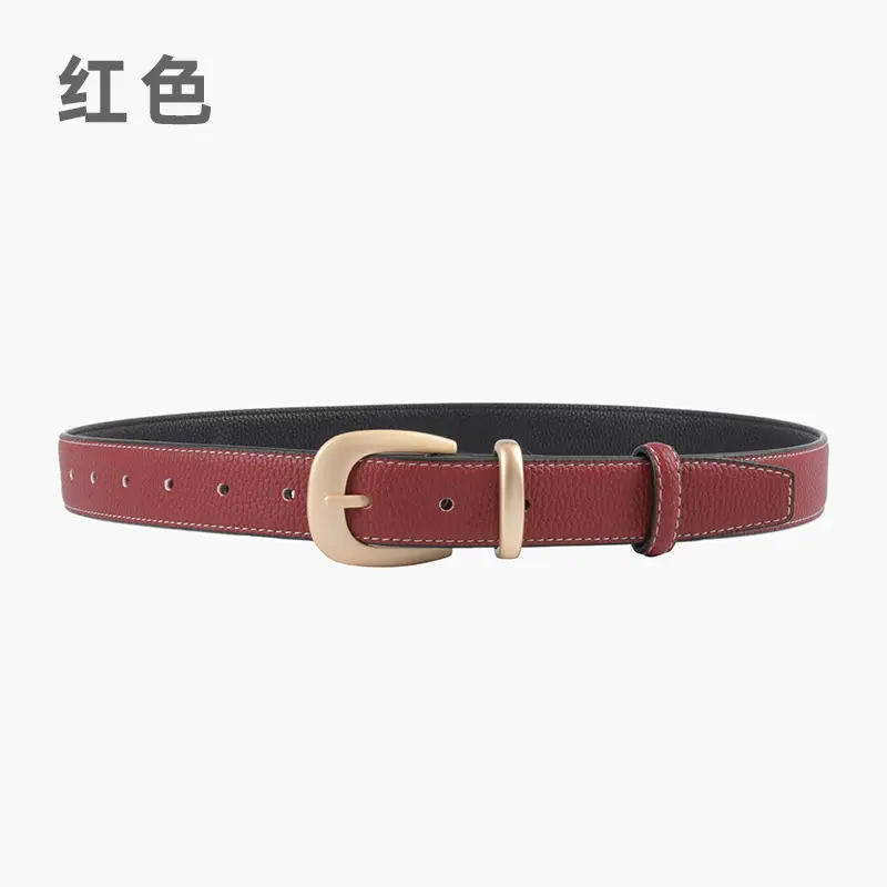 Women's Genuine Leather Belt with Gold Buckle - Image 9