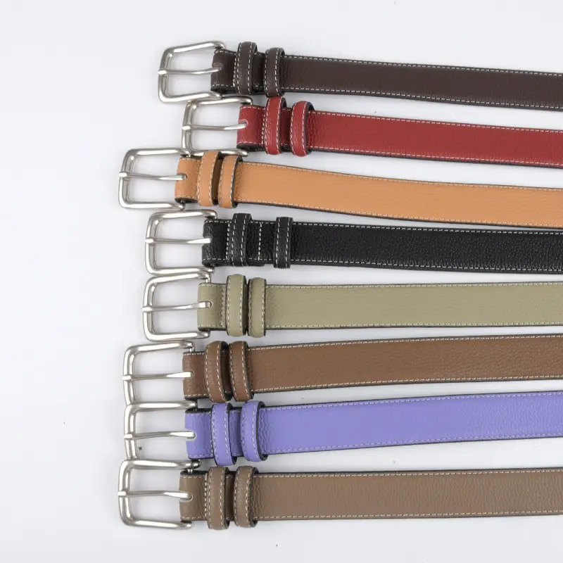 Women's Genuine Leather Belt Lemon Yellow with Buckle - Image 19
