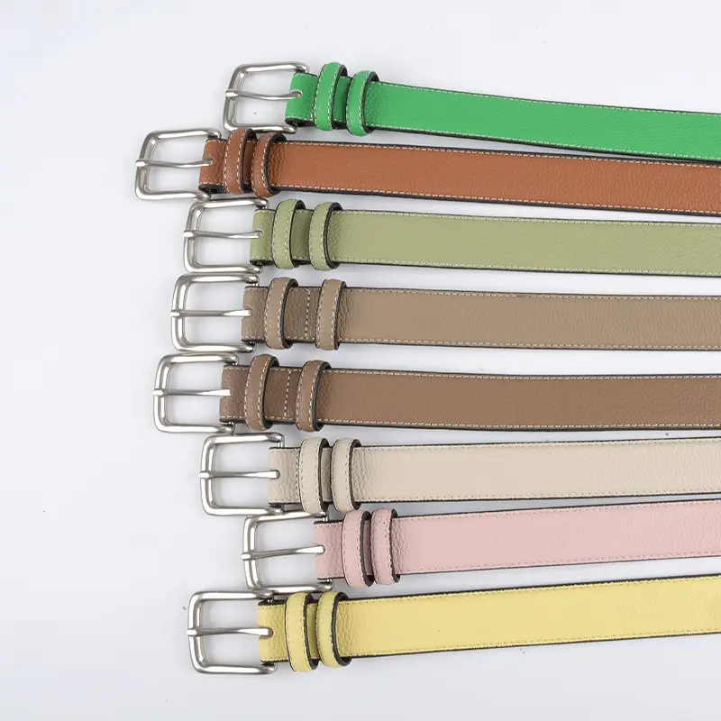 Women's Genuine Leather Belt Lemon Yellow with Buckle - Image 20