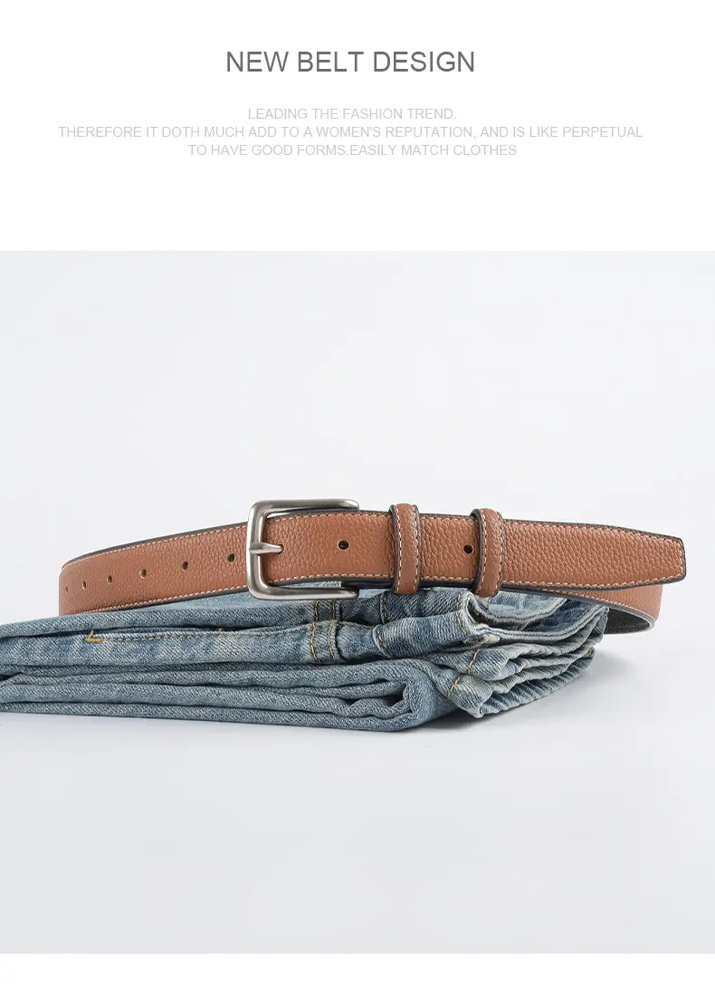 Women's Genuine Leather Belt Lemon Yellow with Buckle β feature 14
