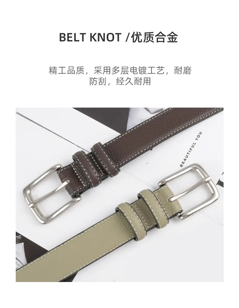 Women's Genuine Leather Belt Lemon Yellow with Buckle β feature 7