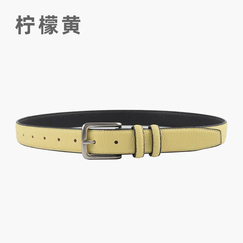 Women's Genuine Leather Belt Lemon Yellow with Buckle - Image 11