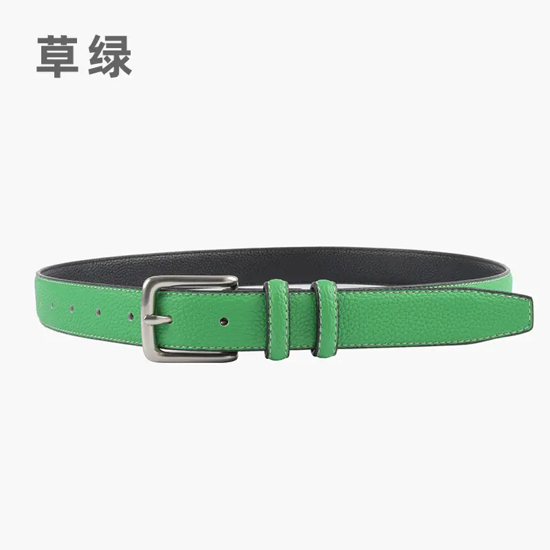 Women's Genuine Leather Belt Lemon Yellow with Buckle - Image 5