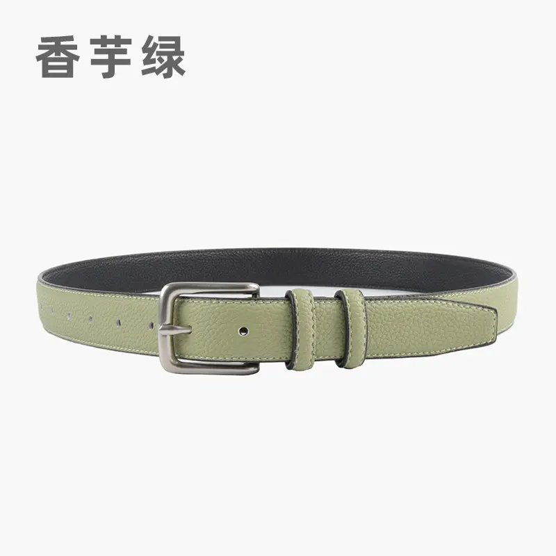 Women's Genuine Leather Belt Lemon Yellow with Buckle - Image 6