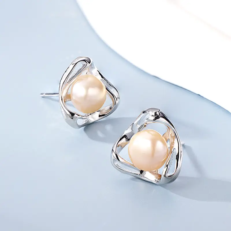 Korean Fashion Pearl Earrings Gold White Triangle Design - Image 4