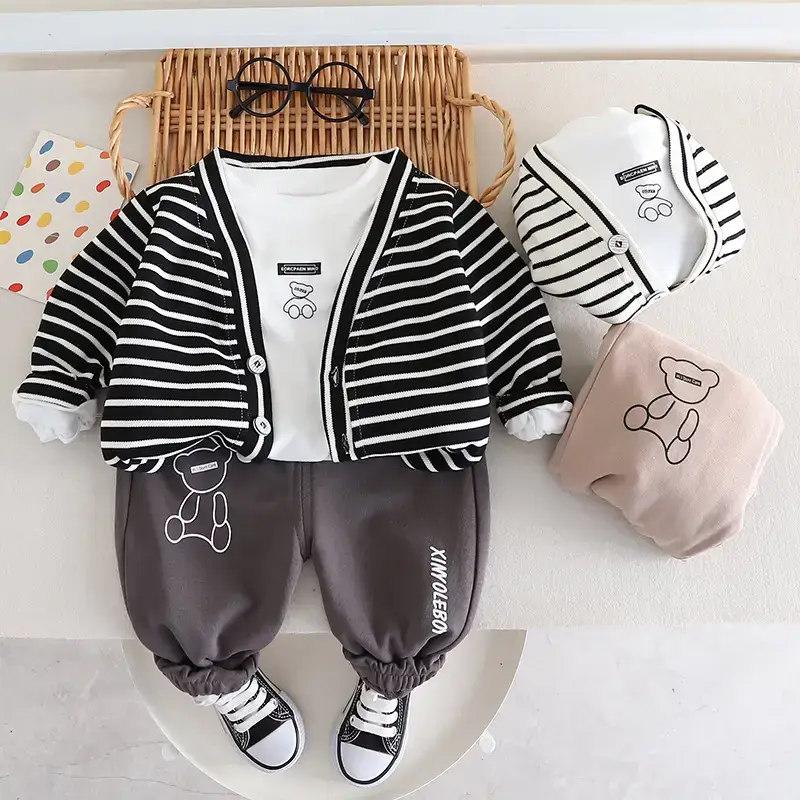 2023 Kids Pinstripe T-Shirt & Pants Set for Boys - Image 3