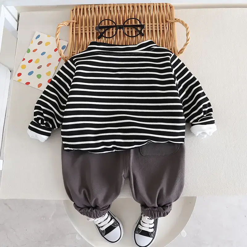 2023 Kids Pinstripe T-Shirt & Pants Set for Boys - Image 6