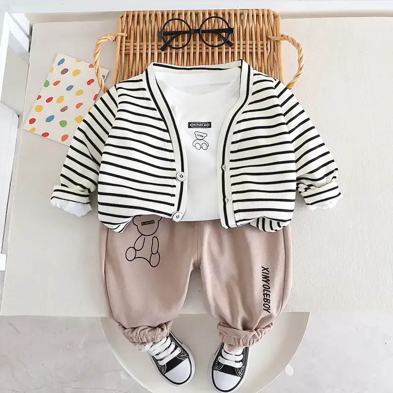 2023 Kids Pinstripe T-Shirt & Pants Set for Boys - Image 4