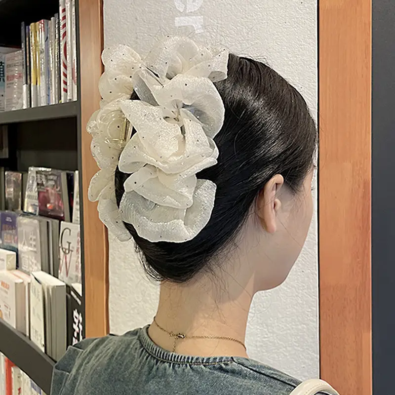 Korean Hairpin with Mesh Black White Clip