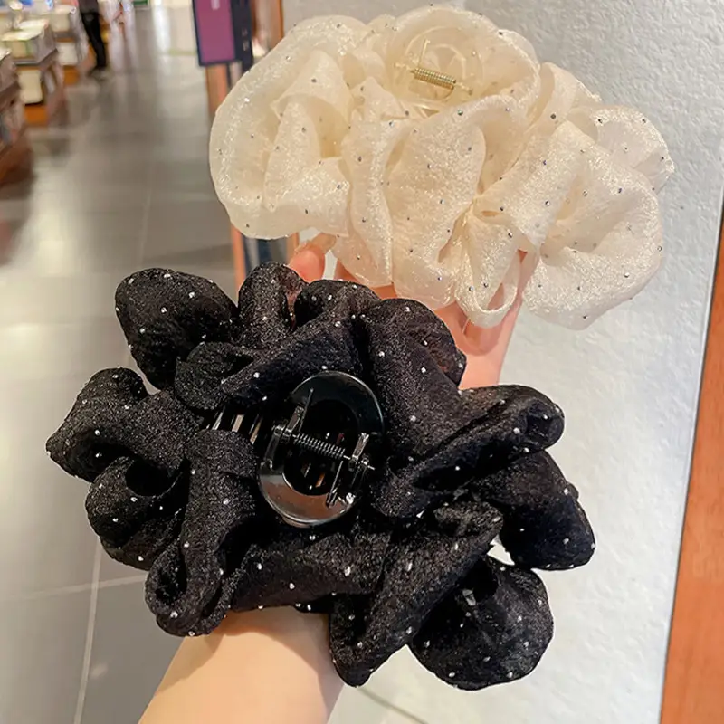 Korean Hairpin with Mesh Black White Clip