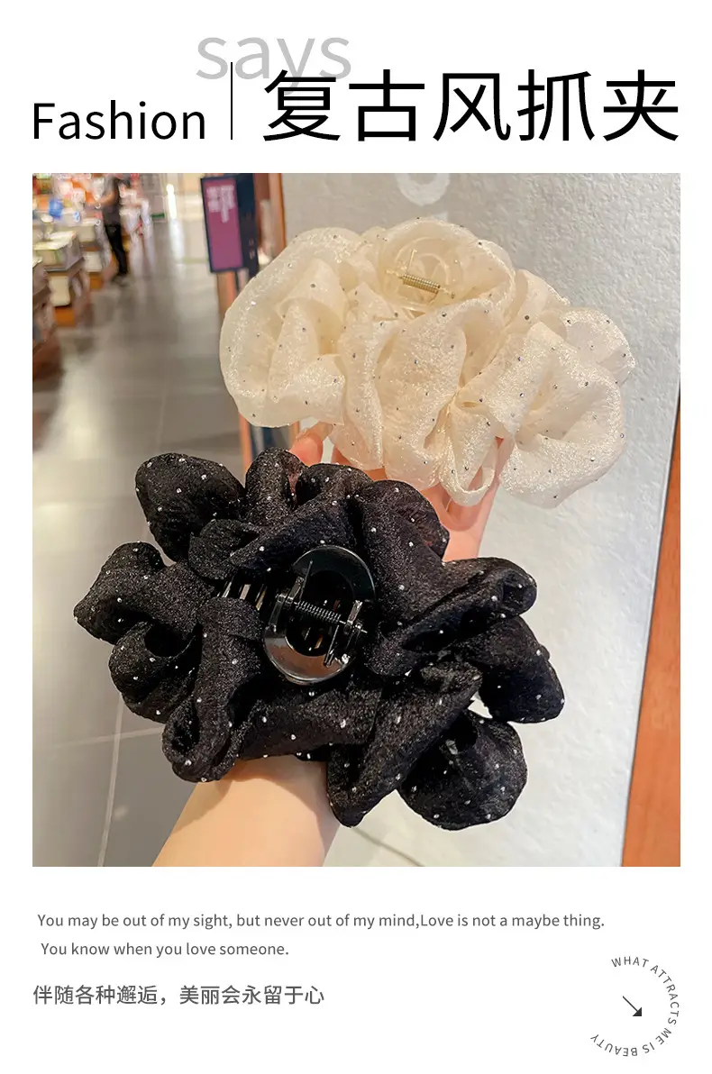 Korean Hairpin with Mesh Black White Clip — feature 3