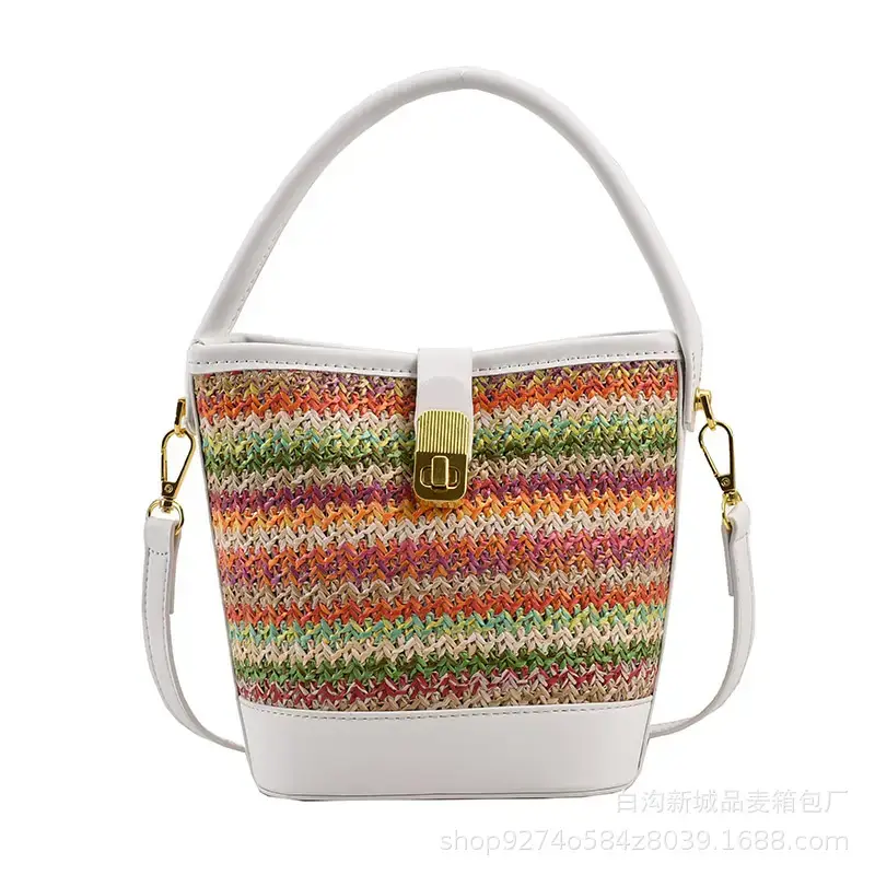 Women's Ethnic Straw Bag Brown Leather Handle 2023 - Image 7