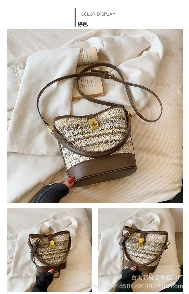 Women's Ethnic Straw Bag Brown Leather Handle 2023 — feature 12