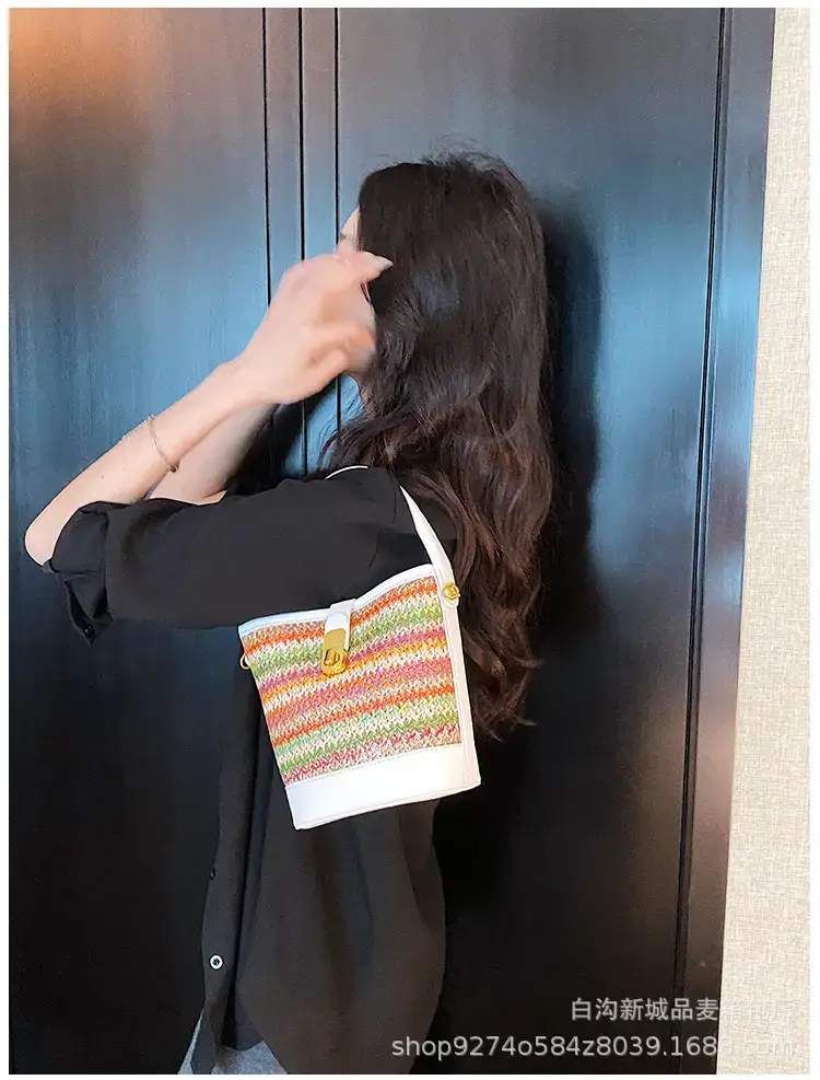 Women's Ethnic Straw Bag Brown Leather Handle 2023 — feature 19