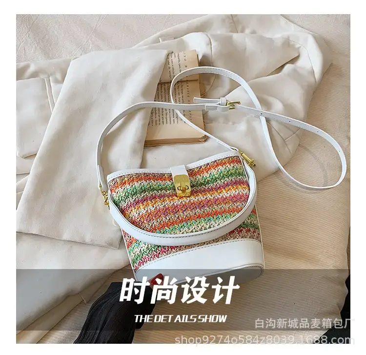 Women's Ethnic Straw Bag Brown Leather Handle 2023 — feature 7
