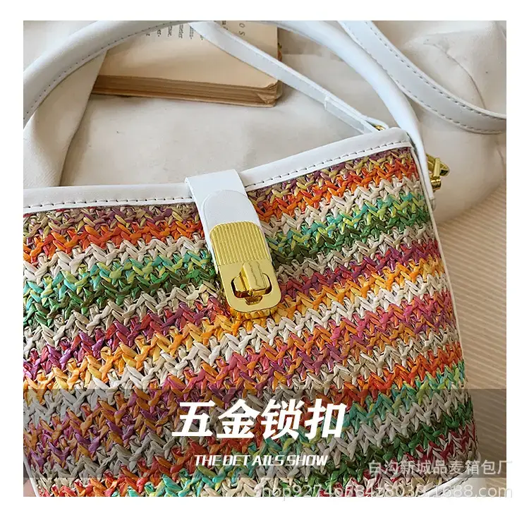 Women's Ethnic Straw Bag Brown Leather Handle 2023 — feature 9