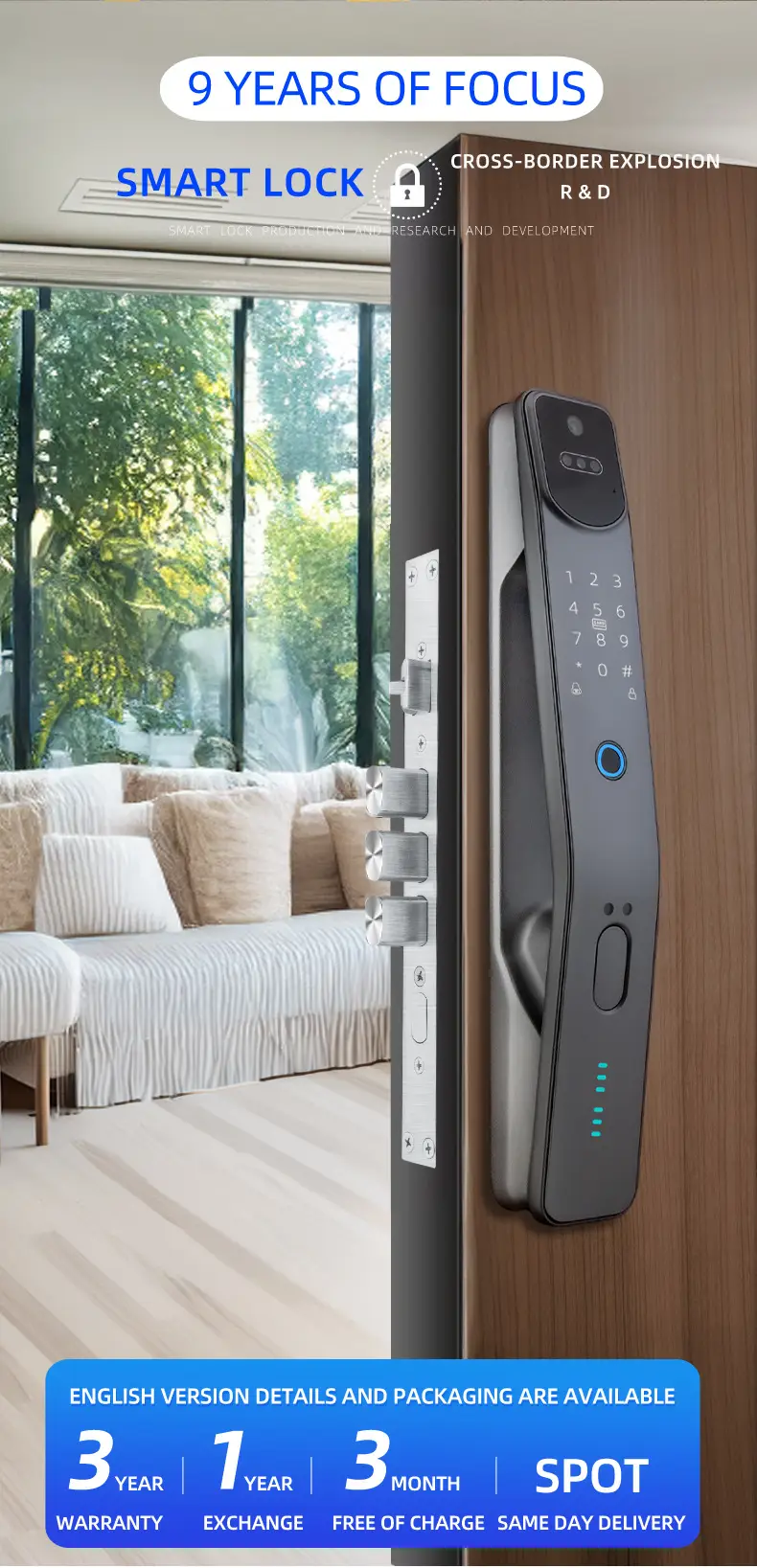 Home-Use Cross-Border Graffiti Smart Lock Fully Automatic Facial Recognition Smart Lock for Entry Doors Fingerprint Password Lock Wholesale — feature 2