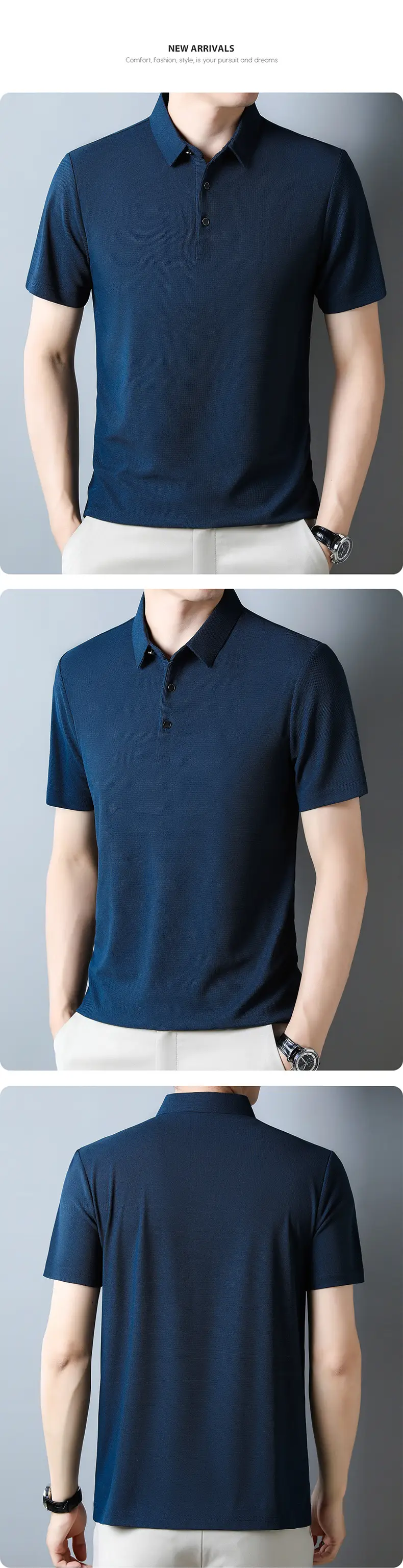 Men Navy Blue Polo Shirt Short Sleeve Casual Wear — feature 15
