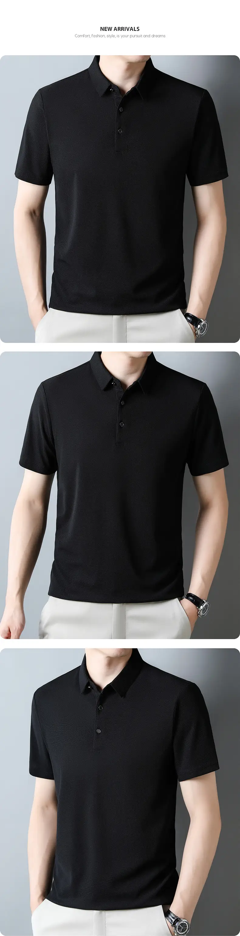 Men Navy Blue Polo Shirt Short Sleeve Casual Wear — feature 16