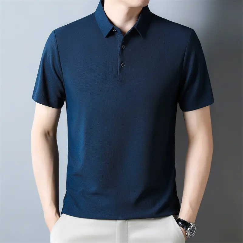 Men Navy Blue Polo Shirt Short Sleeve Casual Wear