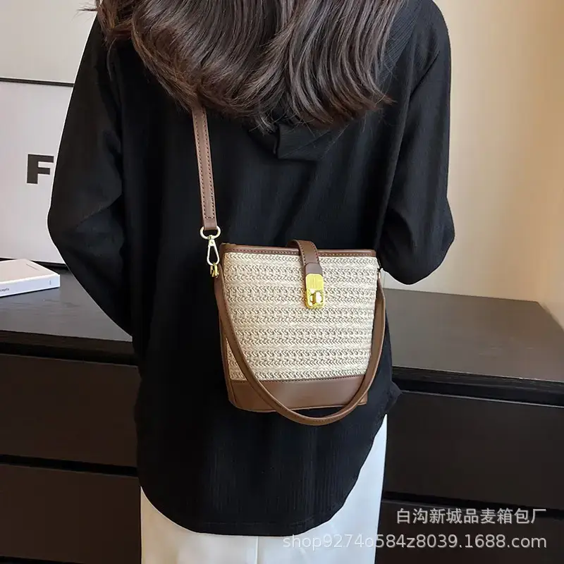 Women's Straw Bag with Brown Leather Handle 2023 - Image 7