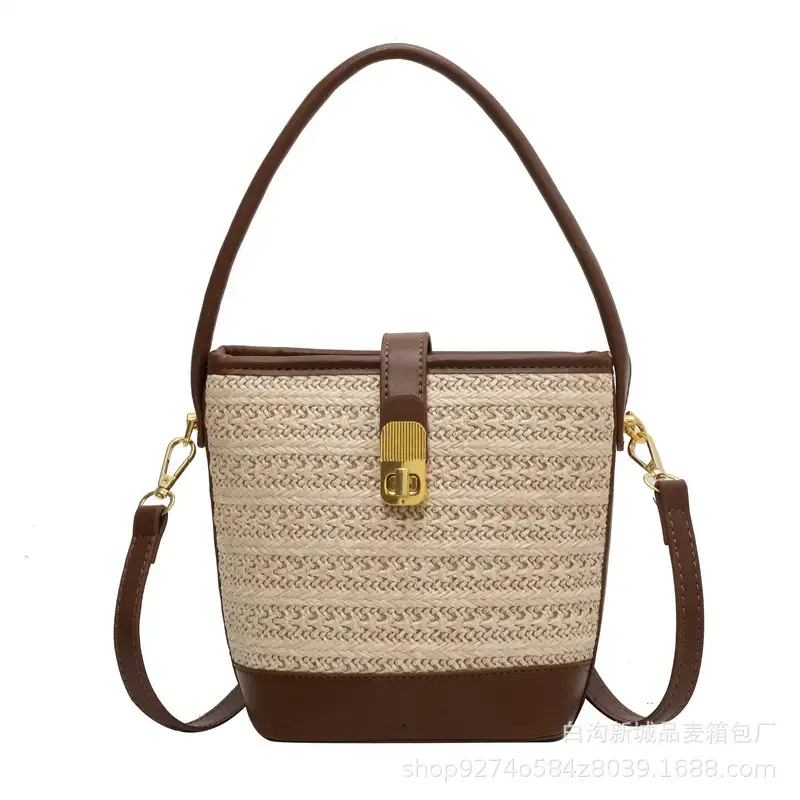 Women's Straw Bag with Brown Leather Handle 2023 - Image 8