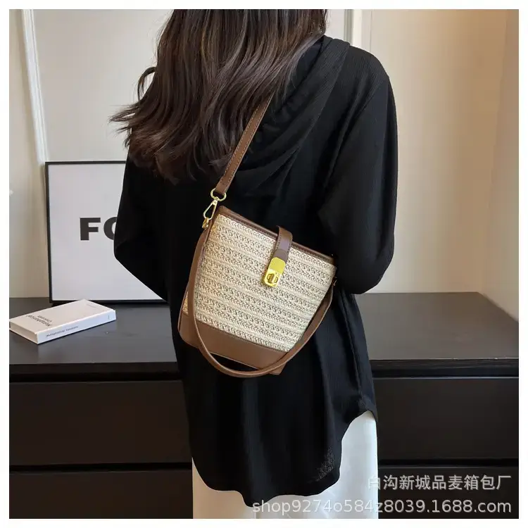 Women's Straw Bag with Brown Leather Handle 2023 — feature 16