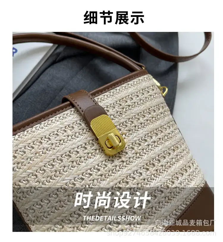 Women's Straw Bag with Brown Leather Handle 2023 — feature 3