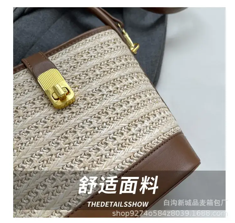 Women's Straw Bag with Brown Leather Handle 2023 — feature 4