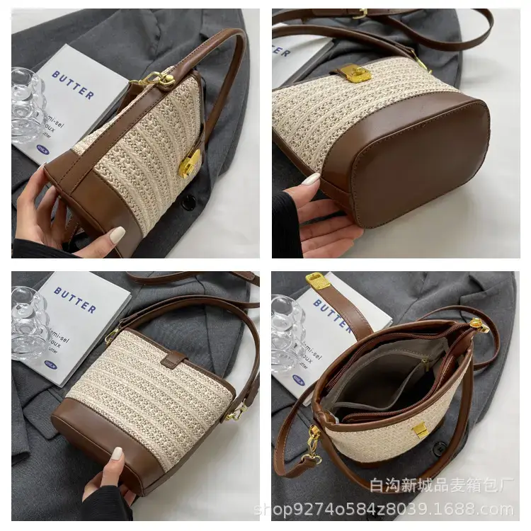 Women's Straw Bag with Brown Leather Handle 2023 — feature 8