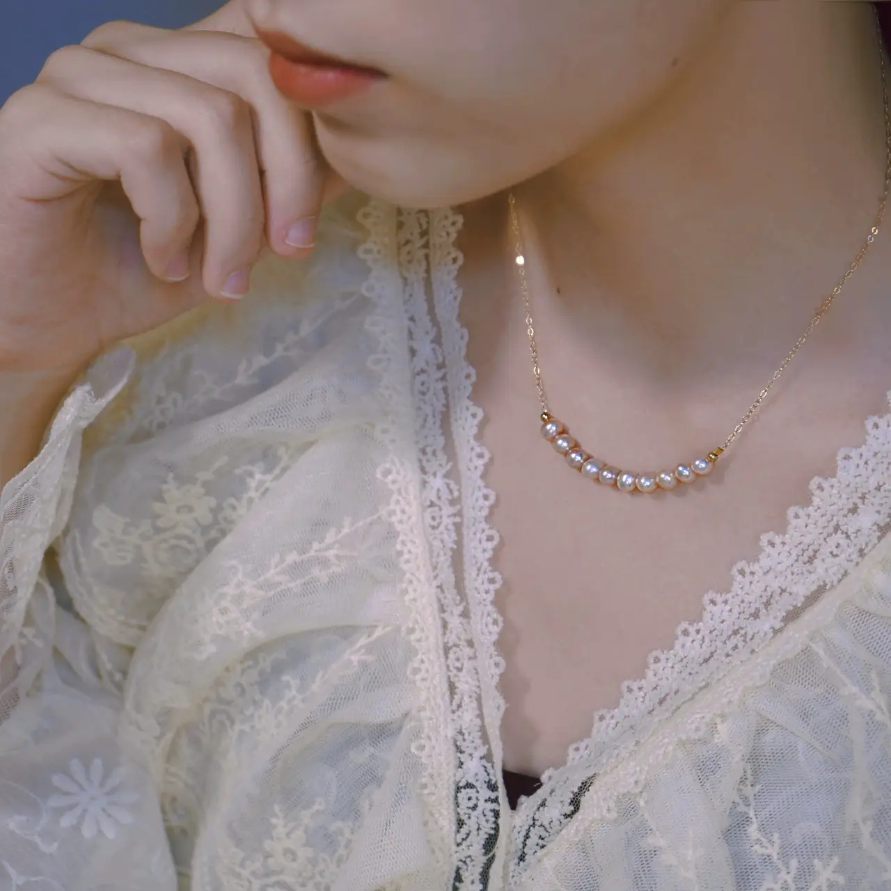 Pearl Clavicle Necklace 925 Silver Plated 18K Gold