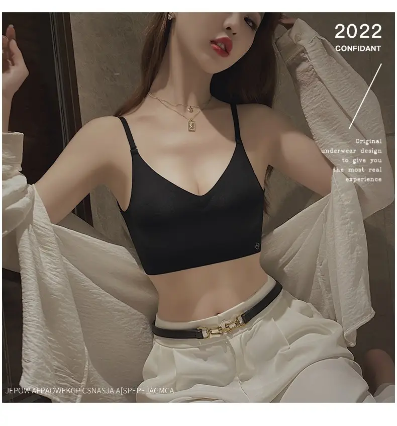U-shaped beautiful back underwear women's small chest gathered 2022 new with chest pad outer wear vest integrated seamless backless bra — feature 26