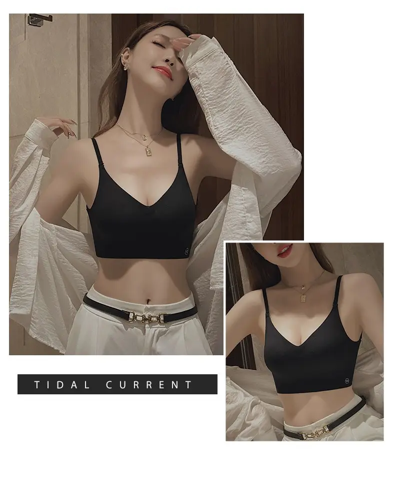 U-shaped beautiful back underwear women's small chest gathered 2022 new with chest pad outer wear vest integrated seamless backless bra — feature 29