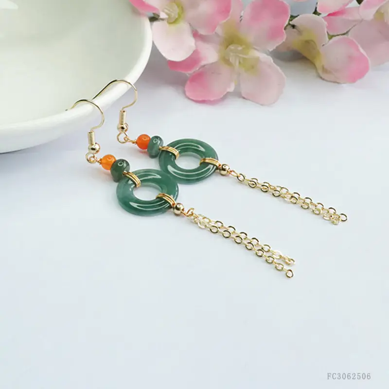 Blue Jade Tassel Earrings for Women