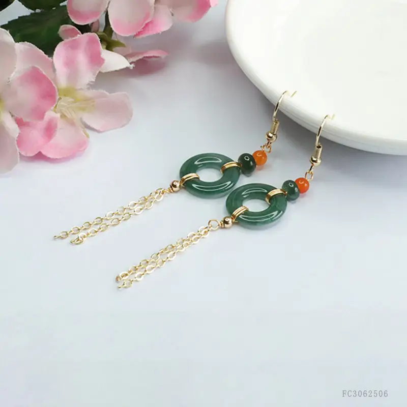 Blue Jade Tassel Earrings for Women