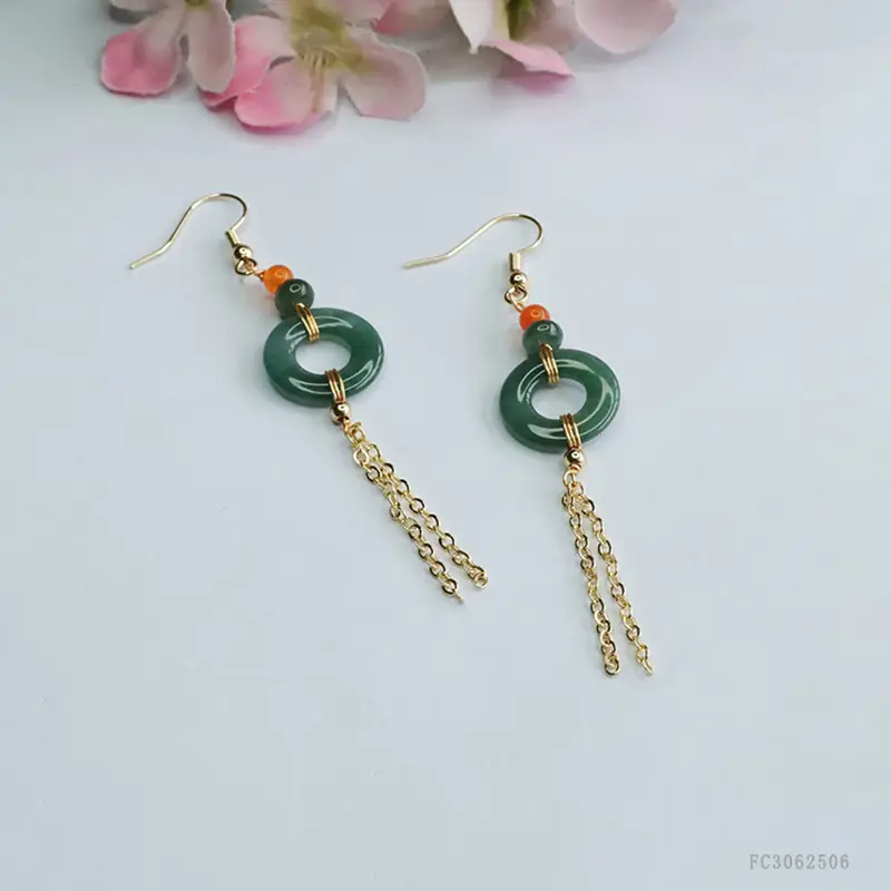 Blue Jade Tassel Earrings for Women