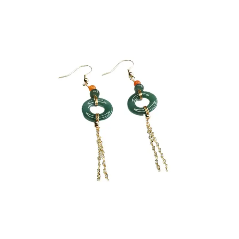 Blue Jade Tassel Earrings for Women