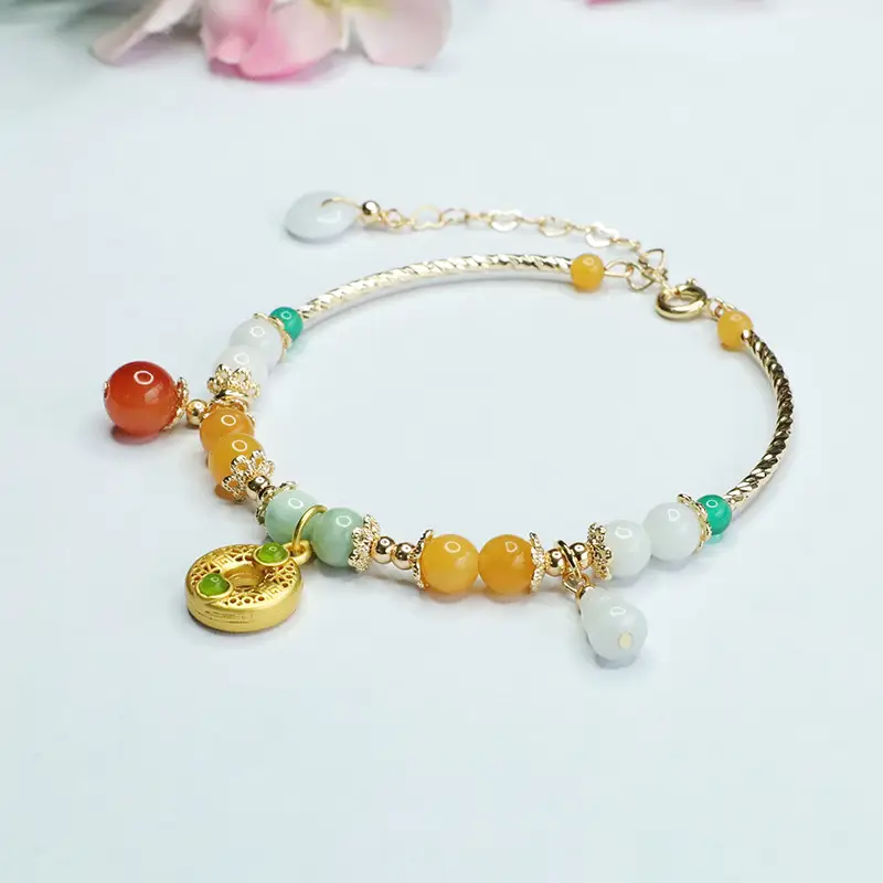 Guan Yu Jade Bracelet with Longevity Charm - Image 3