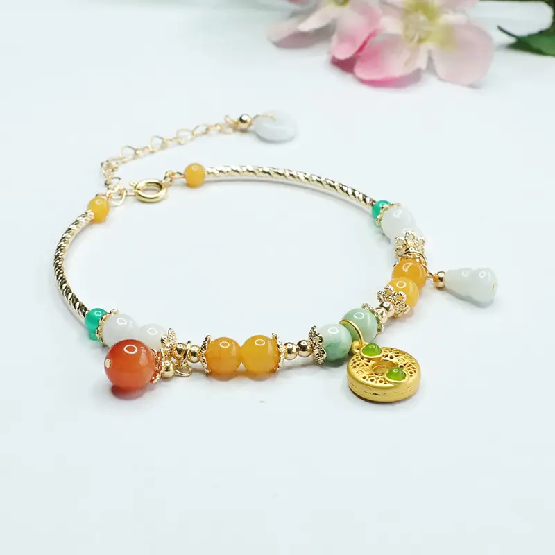 Guan Yu Jade Bracelet with Longevity Charm - Image 4