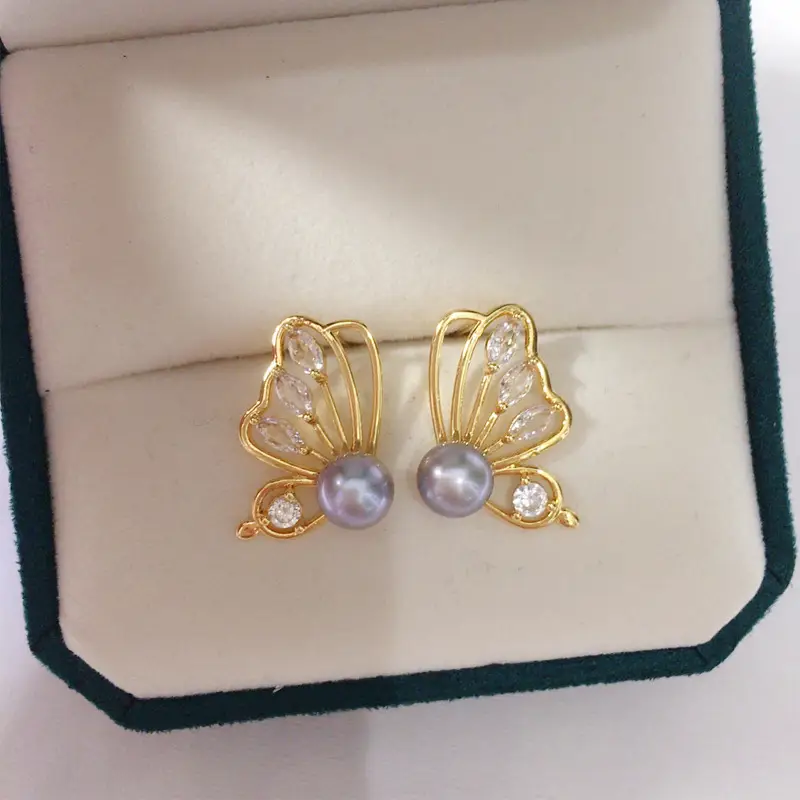 18K Gold Butterfly Pearl Earrings for Women
