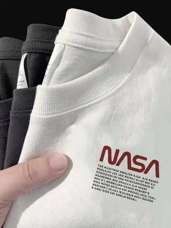 Men's White NASA Maple Leaves T-Shirt Slim Fit Round Neck