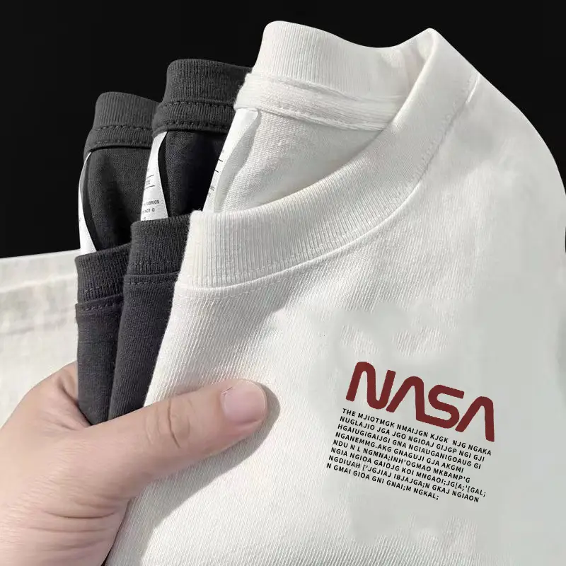 Men's White NASA Maple Leaves T-Shirt Slim Fit Round Neck
