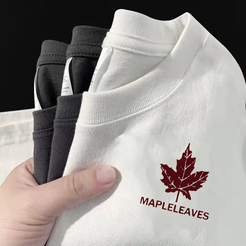 Men's White NASA Maple Leaves T-Shirt Slim Fit Round Neck